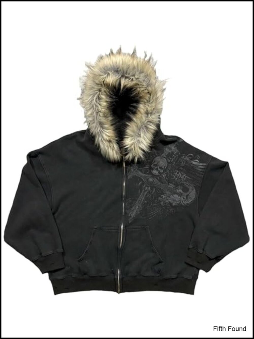 Therian Fur Hood Jacket Y2k Goth Zip Up Oversized Graphic Sweatshirt Emo Grunge